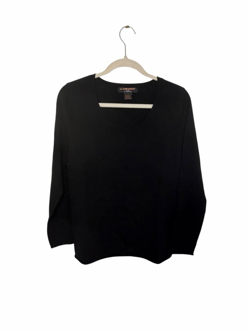 A. Giannetti Black Scoop Neck Sweater Merino Wool Lightweight Office Plus Size